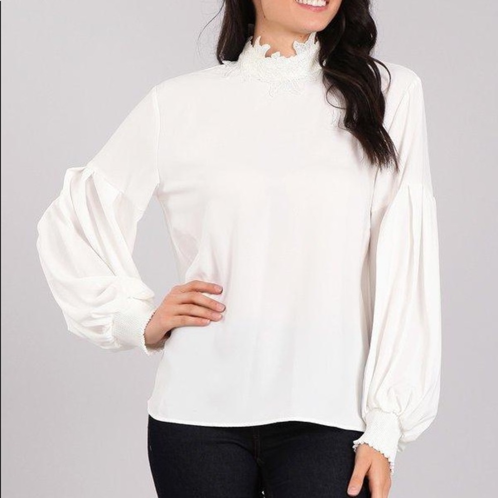 White Lace Mock Neck dress top